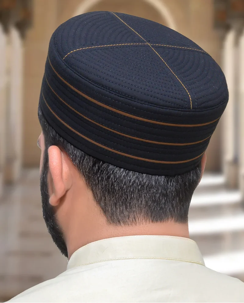 Black with Camel Lines Prayer Cap